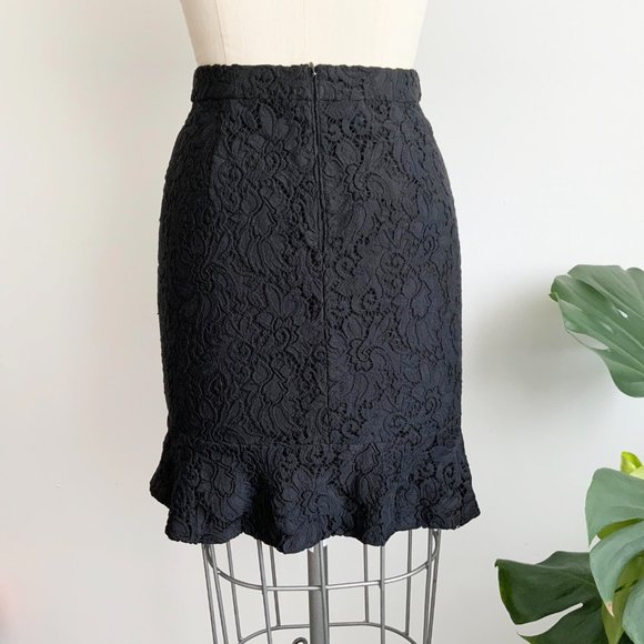 CLUB MONACO Size 2 Black Flounced Floral Laced Mini Skirt - Picture 4 of 5